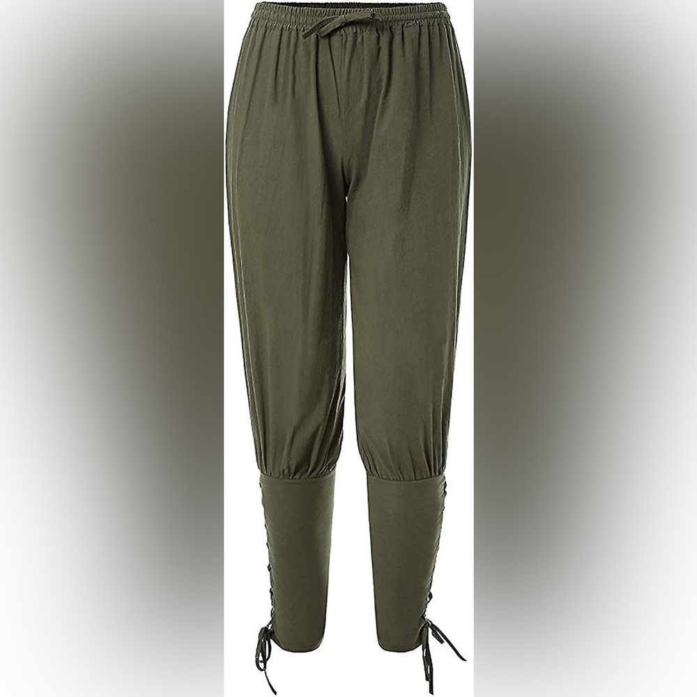 Olive Lace-Up Cotton/Linen Pants